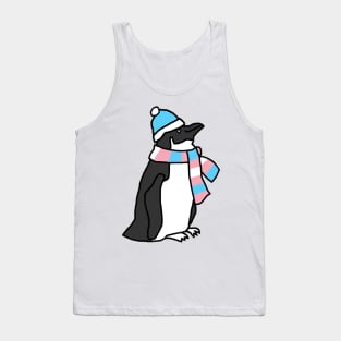 Penguin and Transgender Pride Flag Scarf and Blue Hat Tank Top